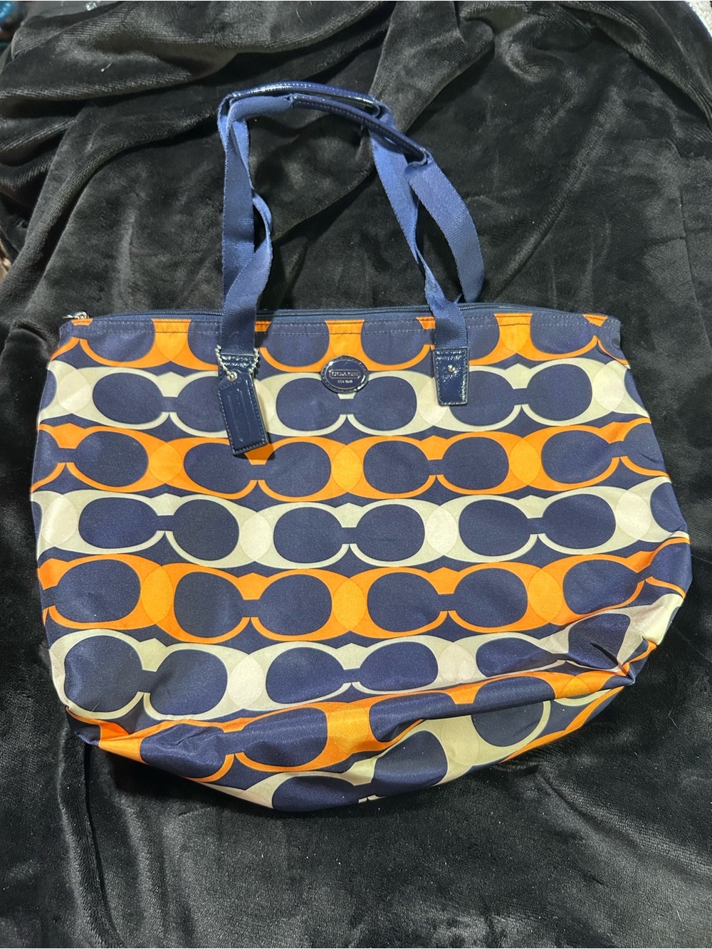 COACH Getaway Signature Packable Travel Weekender Getaway Tote Bag Blue Orange